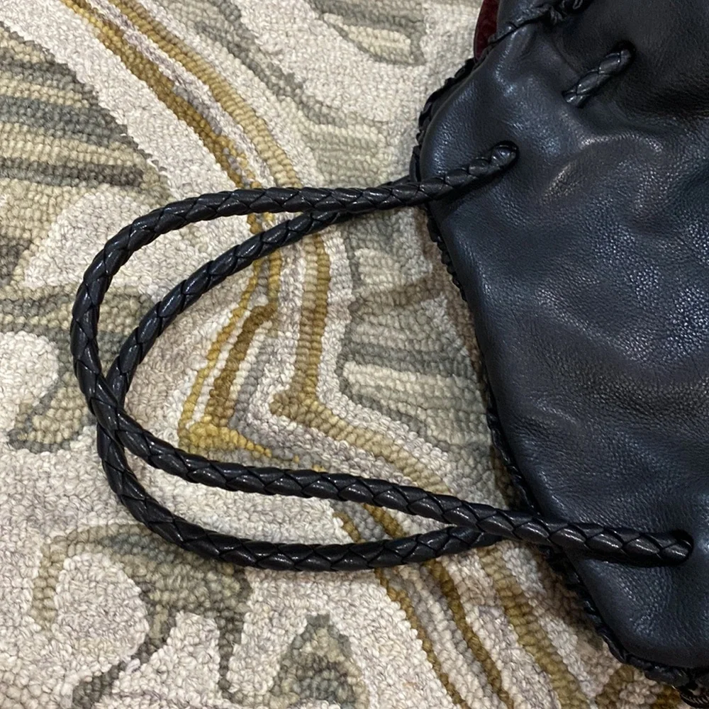 💕 Furla black Italian leather large braided satchel bag 💕